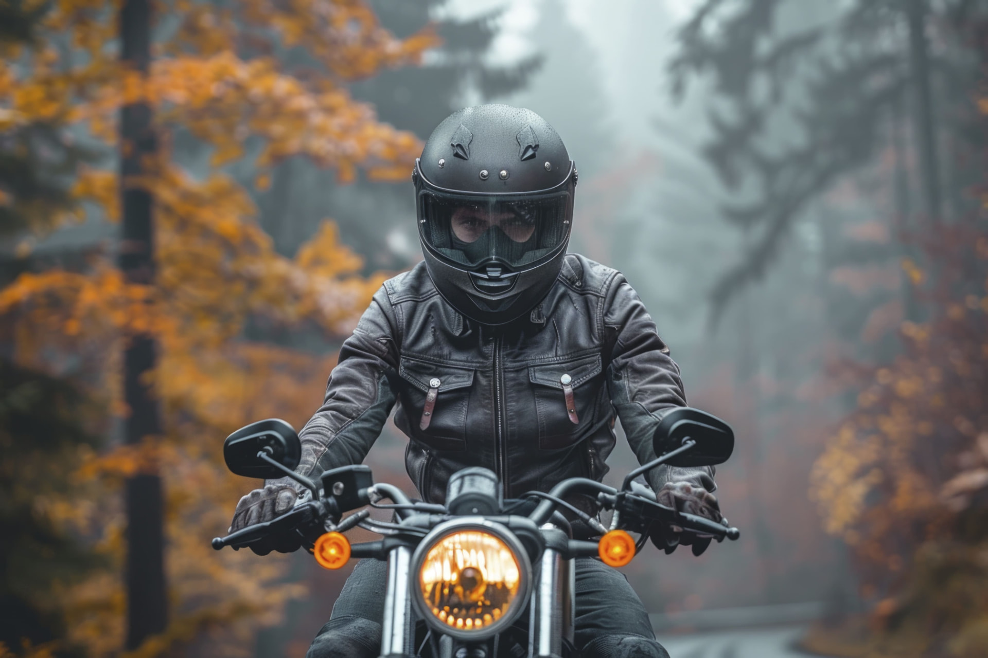 Motard équipé sur route forestière de Corse-du-Sud